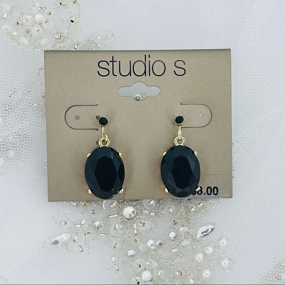 Studio S Black Rhinestone Earrings NWT